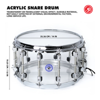 Beatello 14" X 7.8" Acrylic Snare Drum Professional Musical Instrument