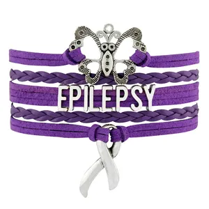 Soyez courageux <span class=keywords><strong>Cure</strong></span> Épilepsie Sensibilisation Combattant Survivant Amour Foi Croire Espoir Épilepsie Maman Violet Ruban Bracelet En Cuir - Product Image 1