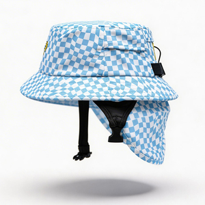 Blue Checkerboard Bucket <b>Hat</b> <b>with</b> <b>Neck</b> <b>Flap</b> UPF50+ UV Protection Adjustable Chin Strap Outdoor <b>Sun</b> <b>Hat</b> for Fishing Travel Casual - Product Image 6