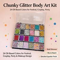 Boîte de boue scintillante à base d'huile, 24 couleurs, gel corporel à paillettes épaisses mélangées, peinture visage longue durée pour scène et cosplay