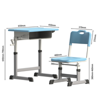 Ensemble de bureau et chaise d'étude réglables en métal à 1 tiroir, professionnel, moderne, confortable, durable, pour l'école, la salle de classe et le bureau à domicile