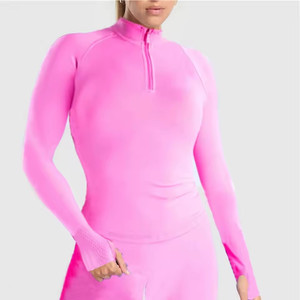 Loạt nửa Zippy phòng tập thể dục hàng đầu dài tay áo chạy Áo khoác phụ nữ Yoga Pilates quần áo thể thao liền mạch Áo sơ mi tập thể dục tập thể dục - Product Image 4