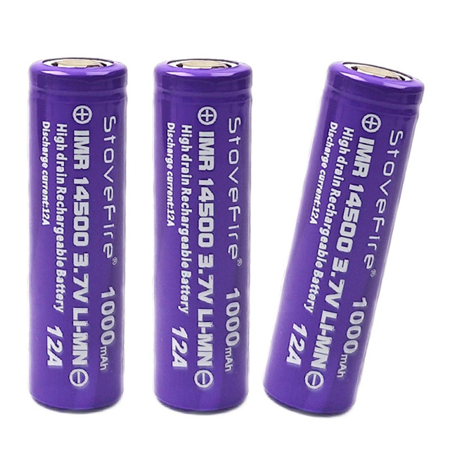 1000mAh 3A Rechargeable 3.7V 14500 AA Size Cylindrical Li-ion Battery Cell INR 14500 for Flashlight
