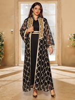 Nouvel ensemble de robes Abaya pour femmes musulmanes, 2 pièces, broderie, cardigan, robe longue, Ramadan, Maroc, Dubaï, Abayas, Kaftan, Vestidos