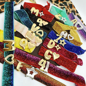 नई चुंकी 18k सोने की प्लेटेड बुलबुला पुफ प्रारंभिक पत्र और दिल के बीड मल्टीकोलर ग्लिटर फीता कॉर्ड समायोज्य कंगन - Product Image 5