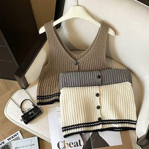 <span class=keywords><strong>Chaleco</strong></span> de punto elegante estilo francés con cuello en V para <span class=keywords><strong>mujer</strong></span>, diseño holgado para primavera, otoño e invierno, top adelgazante con efecto lavado. - Product Image 1