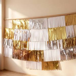 Cortina <span class=keywords><strong>de</strong></span> Flecos Metálicos Dorados, Plateados y Blancos, Fondo para Fiestas, Decoración para Bodas, Cumpleaños y Despedidas <span class=keywords><strong>de</strong></span> <span class=keywords><strong>Soltera</strong></span> - Product Image 1