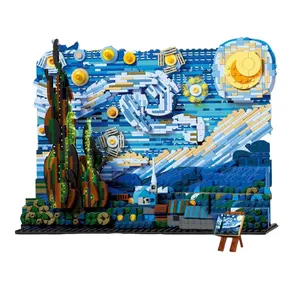 Yıldızlı gece boyama mikro modeli yapı taşı setleri Vincent Van Gogh sanat inşaat oyuncaklar yetişkinler için oda dekorasyon