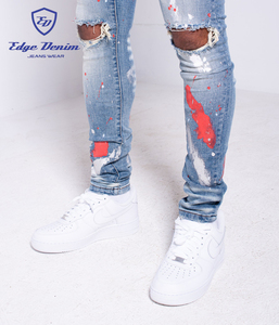 Edge Denim China Factory estate autunno uomo pantaloni elasticizzati in Denim rosso vernice elasticizzata pantaloni moda <span class=keywords><strong>Skinny</strong></span> <span class=keywords><strong>Fit</strong></span> - Product Image 4