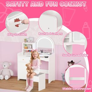 Ensemble coiffeuse et banc blanc avec miroir LED et commode de rangement pour chambre à coucher - Product Image 4