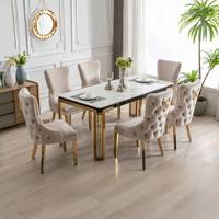 Ensemble de table et chaises de banquet de haute qualité avec plateau en marbre, moderne, noir, 6 places, solide, pour salle à manger