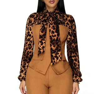 Herfstbestseller Dames Luipaardprint Kraag Shirt & Broek Casual 2-delig Set Sehe Fashion - Product Image 5