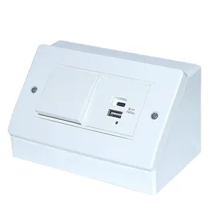 Oberflächen-Mount-Box mit Lichtsc halter und Dual-Ports USB-chargerXJY-8080073 + QB-02 + USB-17E-A-C Desktop-Mount-Sockel Box 86x146x73mm