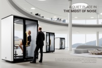Cabine de travail insonorisée Comine OEM moderne pour centres commerciaux et hôtels, avec cadre en aluminium écologique et hauteur réglable