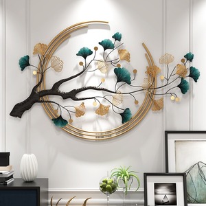 Decoración de pared de metal Luz creativa Europea Estilo de lujo Hotel Villa Decoración Líneas 3D Arte de pared dorado Decoración para el hogar Gran Ginkgo Lea - Product Image 2