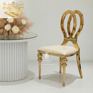 Chaise empilable à dossier croisé en acier inoxydable doré, durable, pour extérieur, villa, salon, location, banquet de mariage, salle à manger - Product Image 1