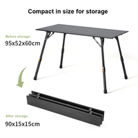 Table pliante en alliage d'aluminium à grande capacité avec rangement intégré non amovible et hauteur réglable pour le camping