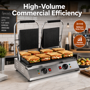 Grill électrique professionnel double face pour panini 3,6 kW 220 V – Grille de contact pour sandwichs, burgers, steaks, café, restaurant, cuisine - Product Image 4