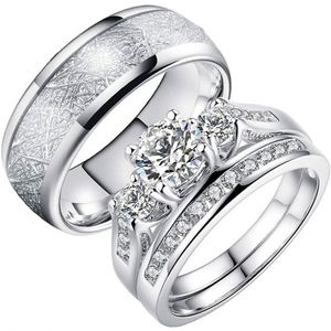 Fashion <b>Couple</b> <b>Rings</b> for Women Heart Rhinestones Zirconia <b>Rings</b> Set Trendy Men Stainless Steel <b>Ring</b> Wedding Band Jewelry Gifts - Product Image 1