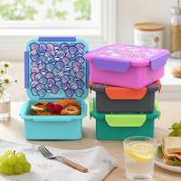 Boîte à bento en plastique sans BPA pour enfants, imprimé dessin animé, étanche, avec fermoirs, conteneur de rangement alimentaire pour l'école