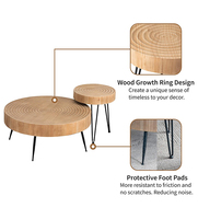 Table gigogne ronde en placage de bois de 31,5 pouces avec pieds en forme d'épingle à cheveux pour salon