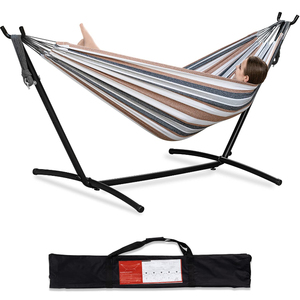 Hamac double d'extérieur pour jardin et terrasse, structure en acier robuste, capacité de 150 kg, sac de transport en nylon portable, pour 1 personne, gain de place - Product Image 1
