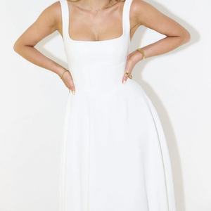 Vestido Casual de Verano para Mujer, Diseño OEM, Color Sólido, Elegante, Midi, Transpirable, 100% Lino Natural, Cintura Ajustada, Ecológico, Sexy, Nuevo - Product Image 3