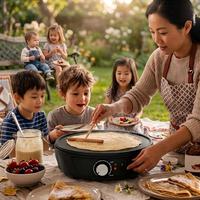 Crêpière à température réglable avec plaques interchangeables, rangement vertical, poignée facile à ouvrir, idéale pour la maison, les fêtes, les petits-déjeuners en famille
