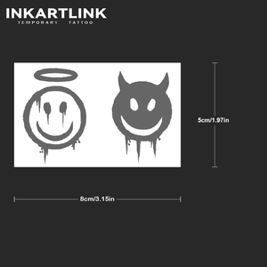 <span class=keywords><strong>Tatuaje</strong></span> Semipermanente al por Mayor con Diseño Único de Ángel y Demonio <span class=keywords><strong>Sonriente</strong></span>, Arte Fluido, Resistente al Agua, Extracto de Fruta Natural, Duración de 2 Semanas - Product Image 3