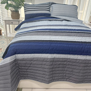 Ensemble de couettes rayées personnalisées bleu clair pour garçon, 3 pièces, ensemble de <span class=keywords><strong>couvre</strong></span>-<span class=keywords><strong>lit</strong></span> en coton matelassé, <span class=keywords><strong>couvre</strong></span>-<span class=keywords><strong>lit</strong></span> brodés de luxe pour <span class=keywords><strong>lit</strong></span> - Product Image 1