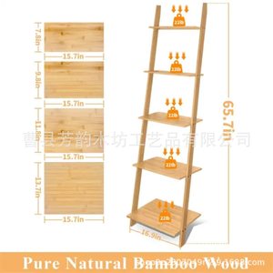 Ladder <b>Shelf</b> Wooden Storage Rack 5 Tier Multifunctional Bookshelf For Living Room <b>Bedroom</b> Home Organization - Product Image 4
