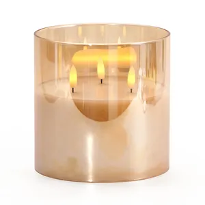 KSWING 3 Flames Wax Pillar LED Flameless Flickering Candle Battery Powered Candle With Remote Home Decoration Candle Lights