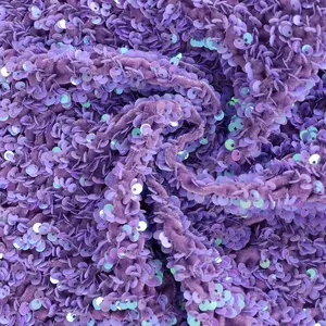 [亮片面料] 紫色奢华4向弹力刺绣天鹅绒亮片面料