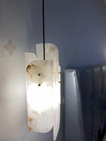 Lustres modernes de luxe en marbre suspension à tête unique LED en albâtre pour chambre à coucher salon forme longue de petite taille