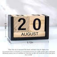 Calendrier perpétuel en blocs de bois, écologique, peint, réutilisable, affichage du mois et de la date, décoration de bureau, maison, 3,7 pouces, noir