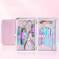 Kit de manucure professionnel 15 pièces en métal arc-en-ciel, outil de soin des ongles, coupe-ongles, ciseaux à ongles