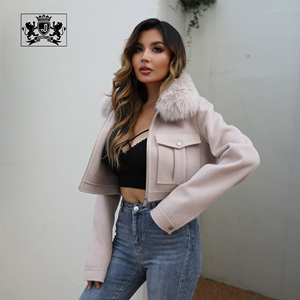 Janefur Winter Handmade Short Alpaca Fur Coats <strong>Women</strong> Zipper up Cashmere Wool Coat Soft Wool <strong>Peacoat</strong> With Fox Fur Collar - Product Image 3