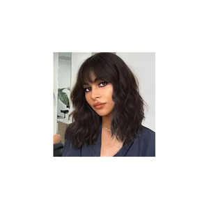 Warm Brown 24 Inch Long Straight Wavy Synthetic <b>Wig</b> Heat Resistant Machine Made <b>Wig</b> with Bangs for Women - Product Image 2