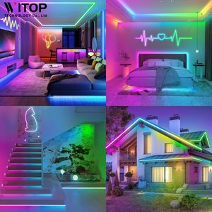 Tuya APP Set <span class=keywords><strong>lampada</strong></span> al <span class=keywords><strong>Neon</strong></span> 5 metri di piccole dimensioni Full-Color RGB striscia a LED in Silicone organico morbido atmosfera ritmo da te - Product Image 4