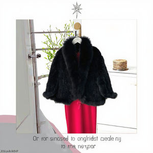 Châle/Cape en laine et polyester pour femme, avec fourrure de vison véritable et fourrure de renard, bouton unique, style décontracté, écologique, Hiver 2026 - Product Image 3