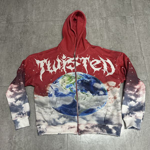 400 Gsm Heavyweight Hoodie French Terry Fleece Impresión completa Zip up Rhinestone Custom Logo Streetwear Boxy Fit Mens Hoodie - Product Image 1