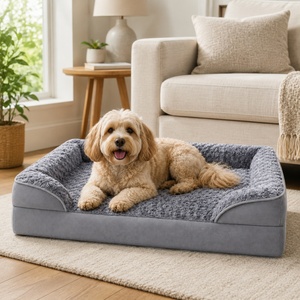 Direct Factory Manufacturer Custom Logo Grey Plush <b>Calming</b> <b>Dog</b> <b>Bed</b> Removable Cover Non-slip Bottom Pet Furniture Wholesale - Product Image 1