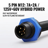 Connecteur industriel hybride mâle/femelle M12 à 5 broches, étanche, 7A+2A 125V+60V, à verrouillage par poussée, IP67, prise circulaire pour BMS