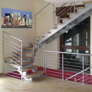कस्टम इनडोर लकड़ी सीढ़ियों Treads के साथ सीढ़ी डिजाइन ग्लास धातु रेलिंग प्रणाली