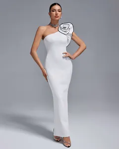 Ocstrade High Quality Frocks White Evening Dresses 1 Shoulder Flower Sleeveless Ladies Evening Bodycon Bandage Dresses