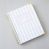 Agenda personnalisé à spirale rayé bleu, couverture rigide, avec protège-coins dorés, organiseur de planning, carnet épaissi pour le bureau