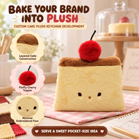 Porte-clés en peluche personnalisé en forme de gâteau avec pochette zippée et détail cerise, pendentif de sac cadeau OEM/ODM