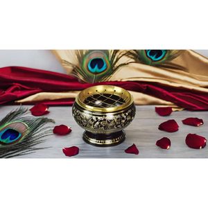 Quemador de incienso de pantalla de carbón de latón hecho a mano pequeño, incensario de Bakhoor decorado para uso doméstico de otoño, paquete de quemador de incienso Oud - Product Image 5