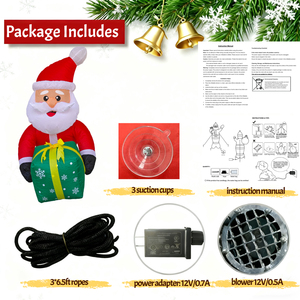 3.5FT Window Inflatable Decor- Christmas Santa Claus with Green Gift <b>Box</b> <b>LED</b> <b>Lighted</b> Blow-Up Outdoor Yard Decoration - Product Image 4