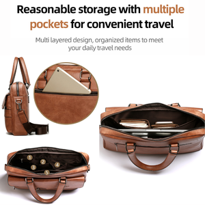 Biểu Tượng Tùy Chỉnh Kinh Doanh Giản Dị Văn Phòng Du Lịch Túi Xách Cặp Công Suất Lớn Đa Ngăn PU Da Vai Người Đàn Ông Của Túi - Product Image 3